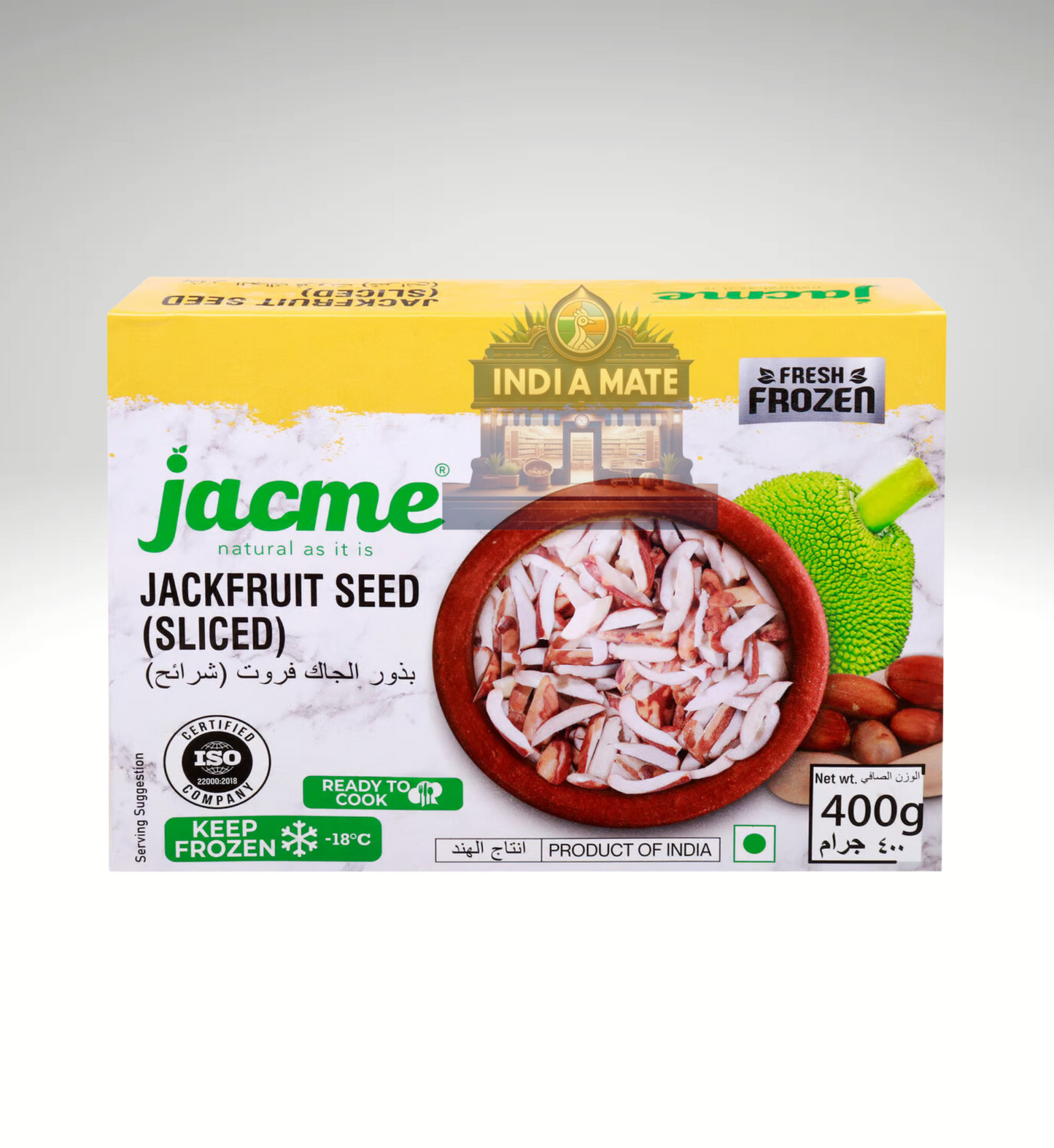 Box of Jacme sliced jackfruit seed on a white background