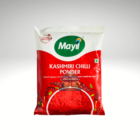 Mayil Chilli Kashmiri Powder – Mild red chili powder for curries, gravies, and marinades. Adds colour and flavour to Indian dishes.