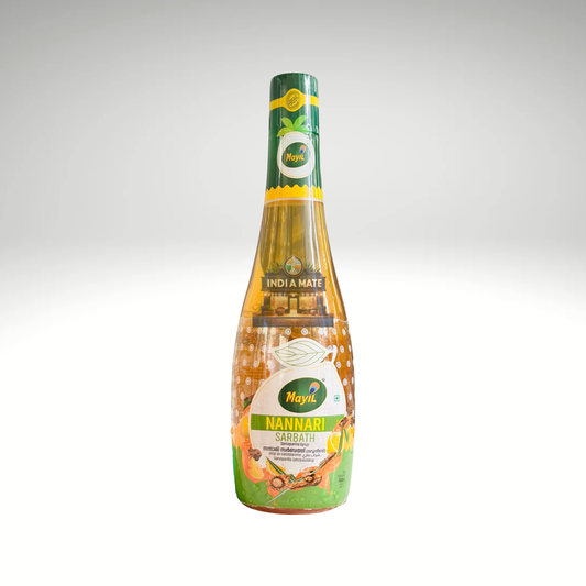 Mayil Nannari Sarbath Squash – Traditional Indian Sarsaparilla Syrup made from Nannari roots, a natural cooling and refreshing summer drink concentrate.