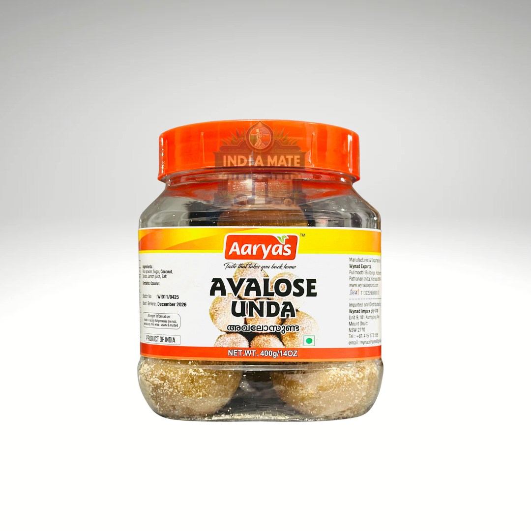 Aaryas Avalose Unda traditional Kerala sweet rice flour coconut jaggery balls.