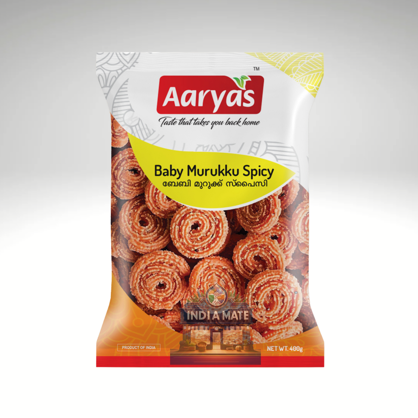 Packaged snack with Aaryas branding on a white background