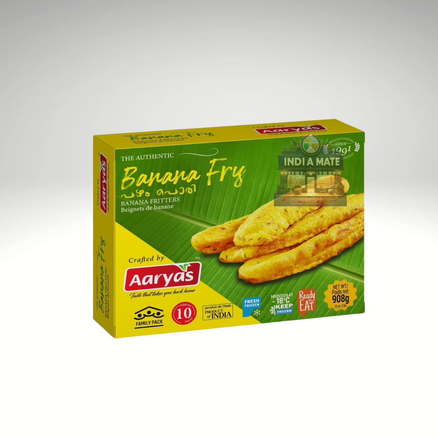 Aaryas Banana Fry crispy South Indian banana fritters snack.