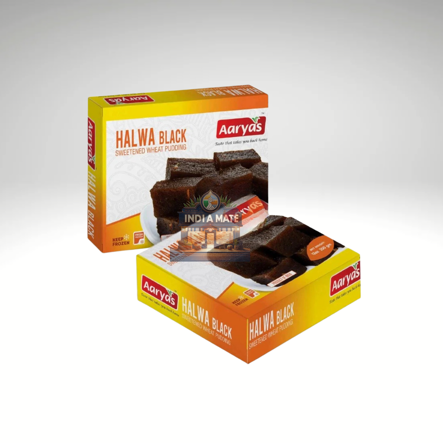 Aaryas Halwa Black packaging on a white background