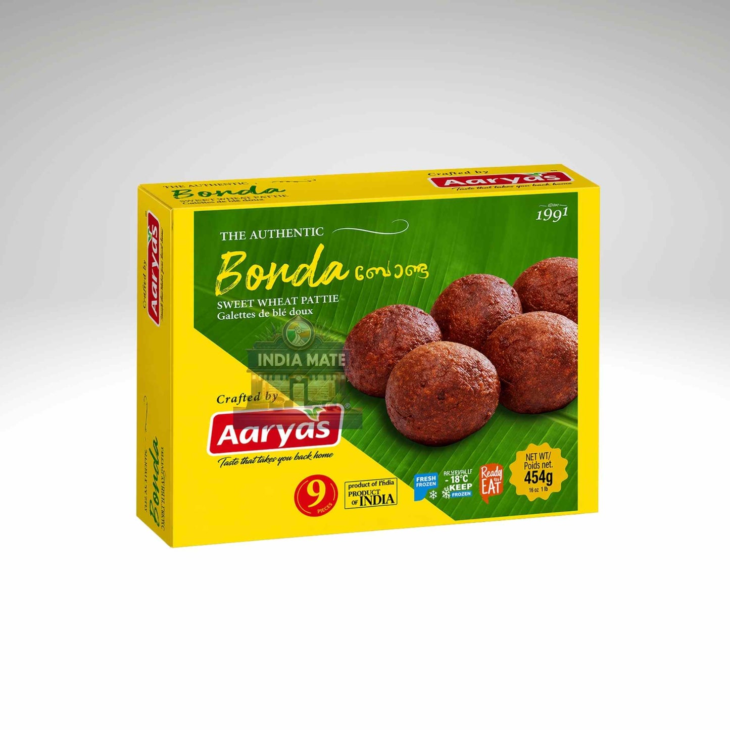 Aaryas Bonda packaging on a white background.
