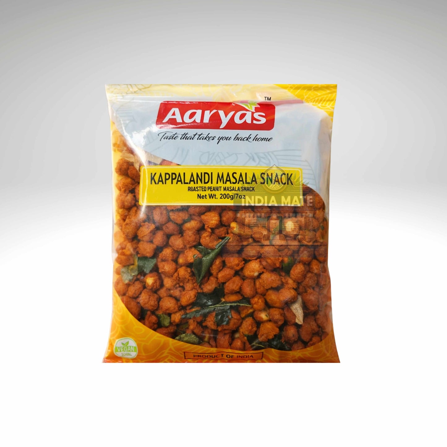 Aaryas Roasted Peanut Masala Snack pack featuring crunchy spiced roasted peanuts in sealed packaging, available at IndiaMate