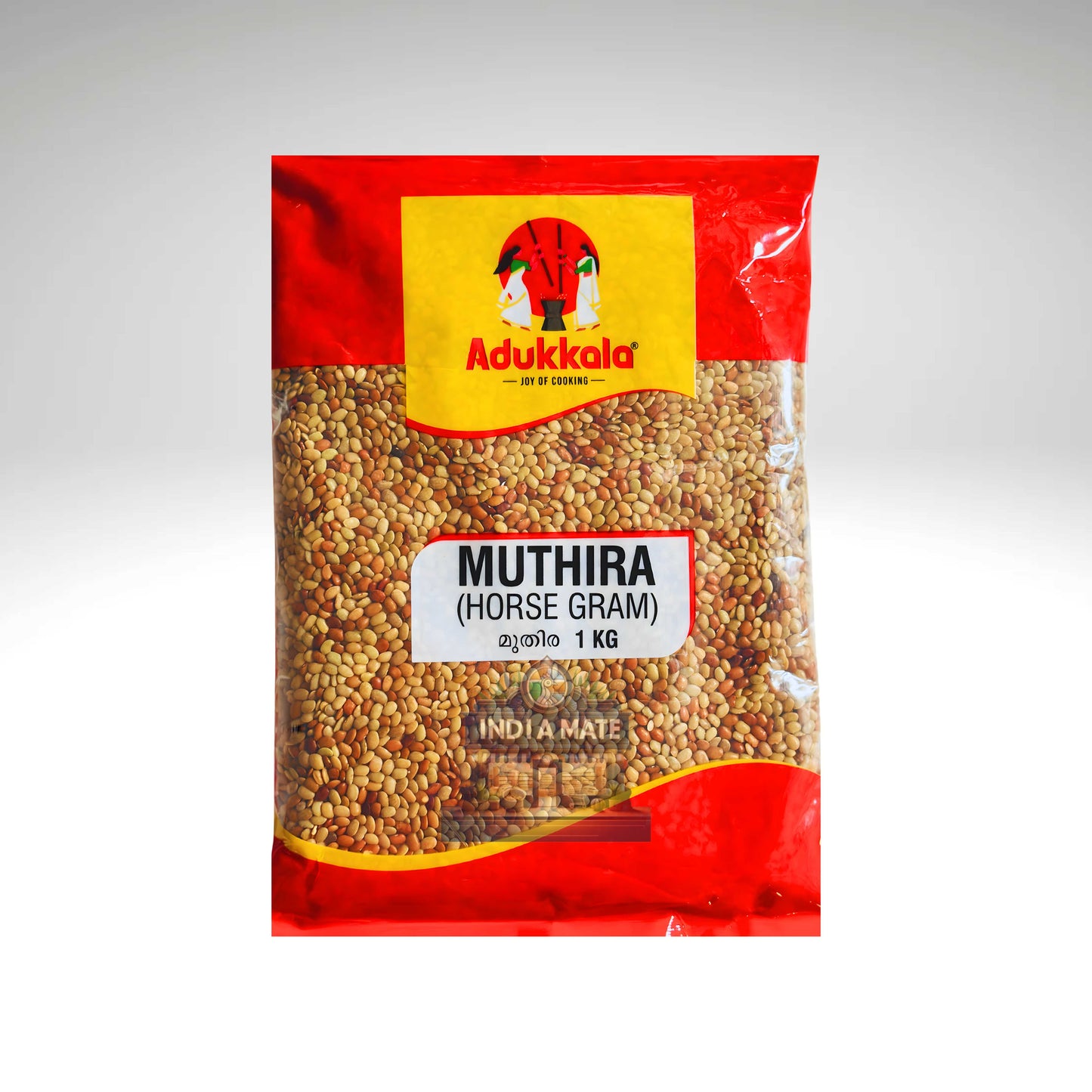 Bag of Muthira horse gram with Adukkala brand on a white background