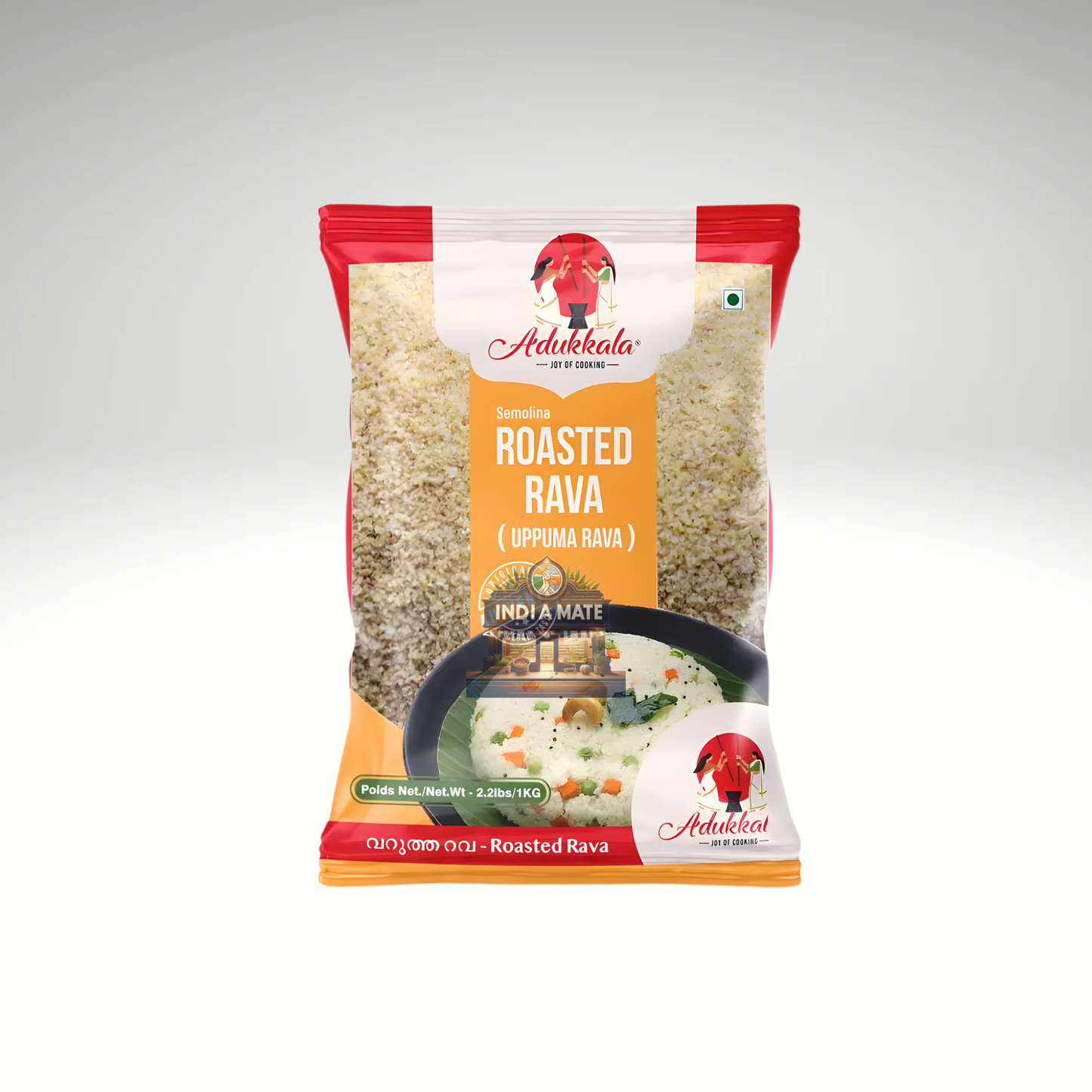 Packaged product of Advekala Roasted Rava on a white background