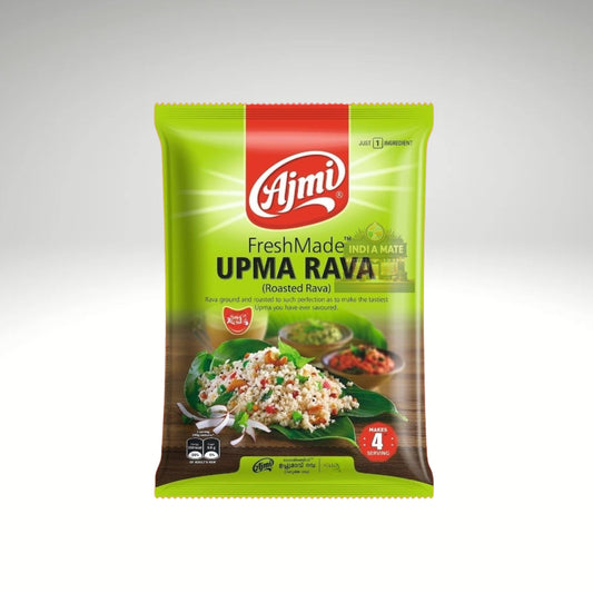 Ajmi Roasted Upma Rava (Semolina) – Pre-roasted semolina for quick and delicious upma, available at IndiaMate.