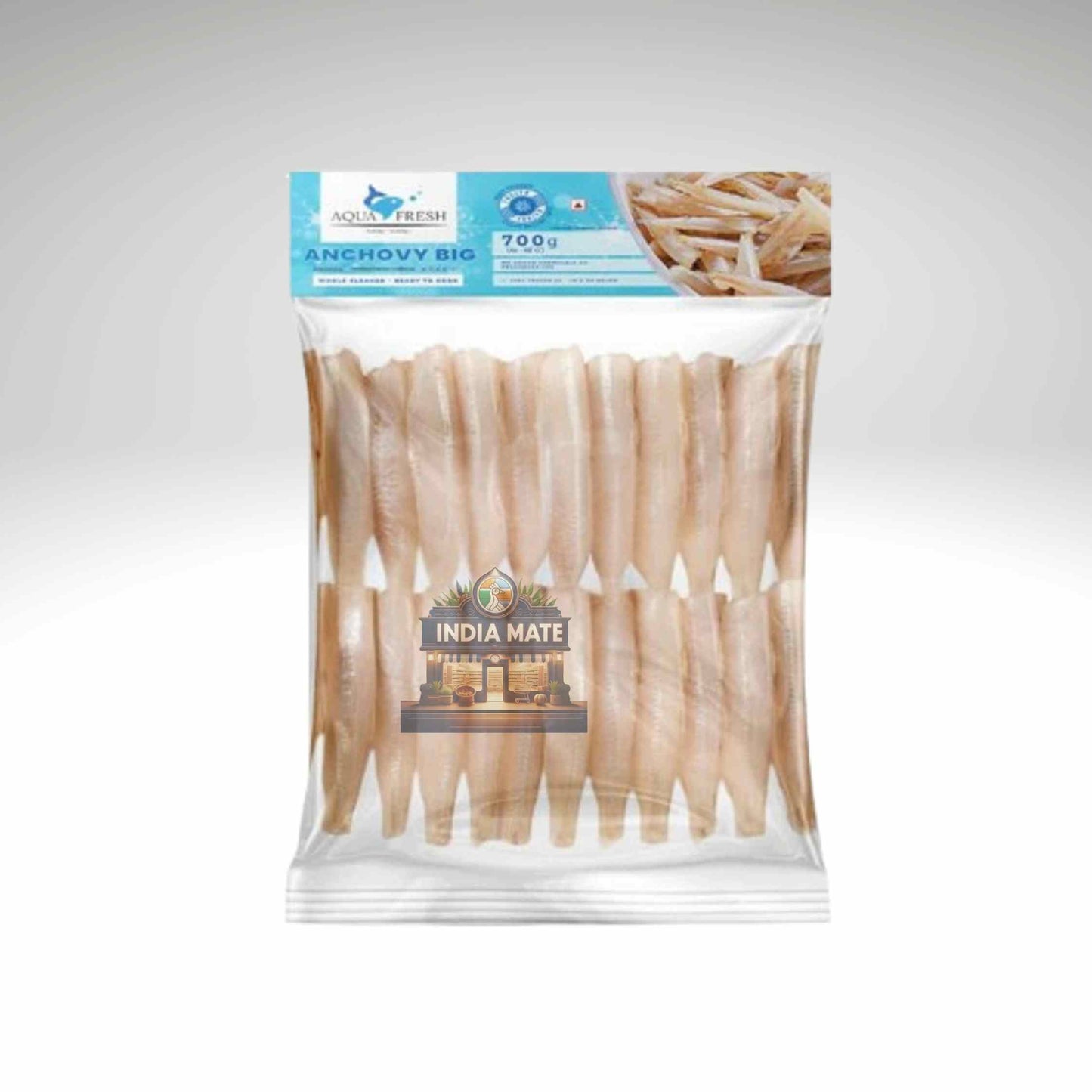 Packaged anchovies with visible brand labels on a white background