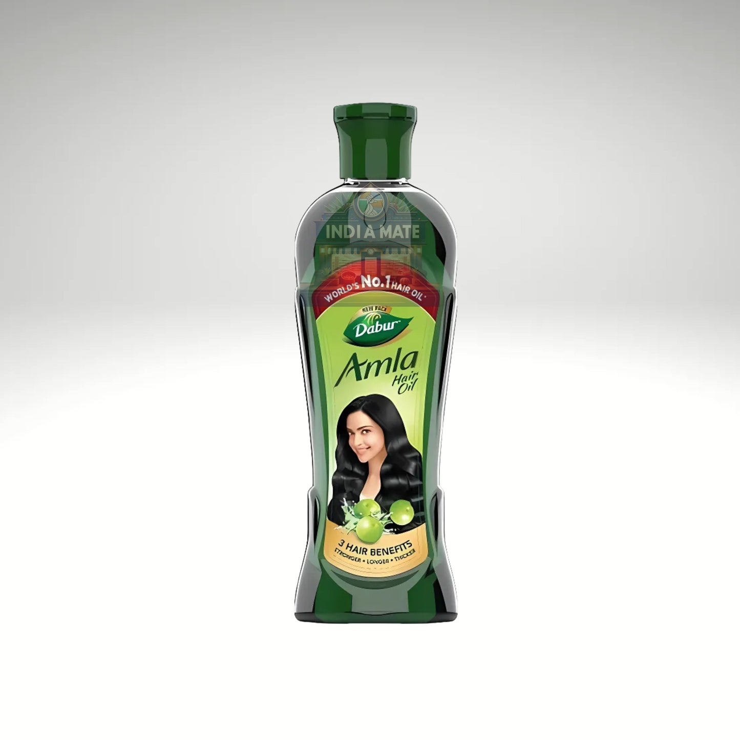 Dabur Amla hair oil bottle on a white background