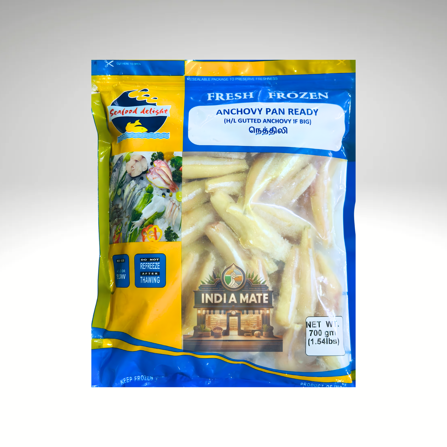 Packaged anchovies with brand logo on a white background