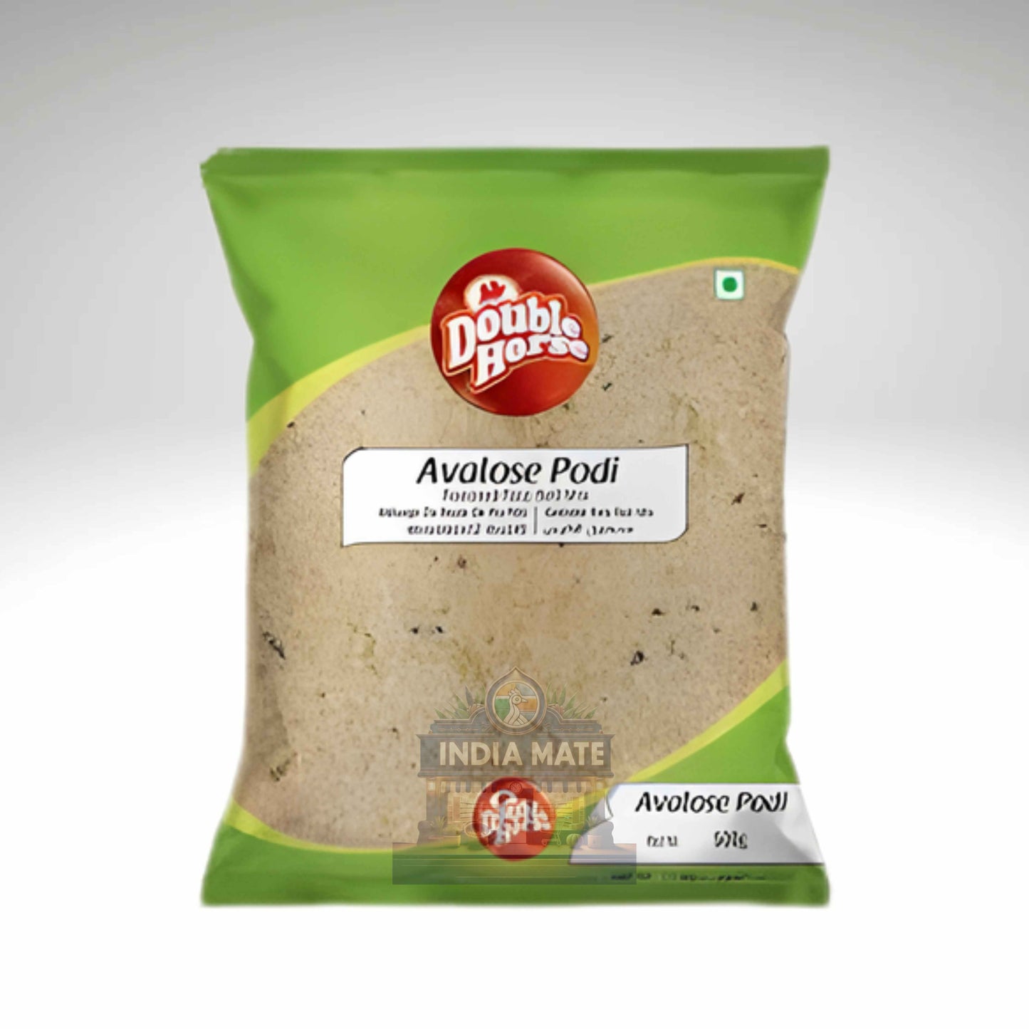 Green packet of Double Horse Avalose Podi on a white background