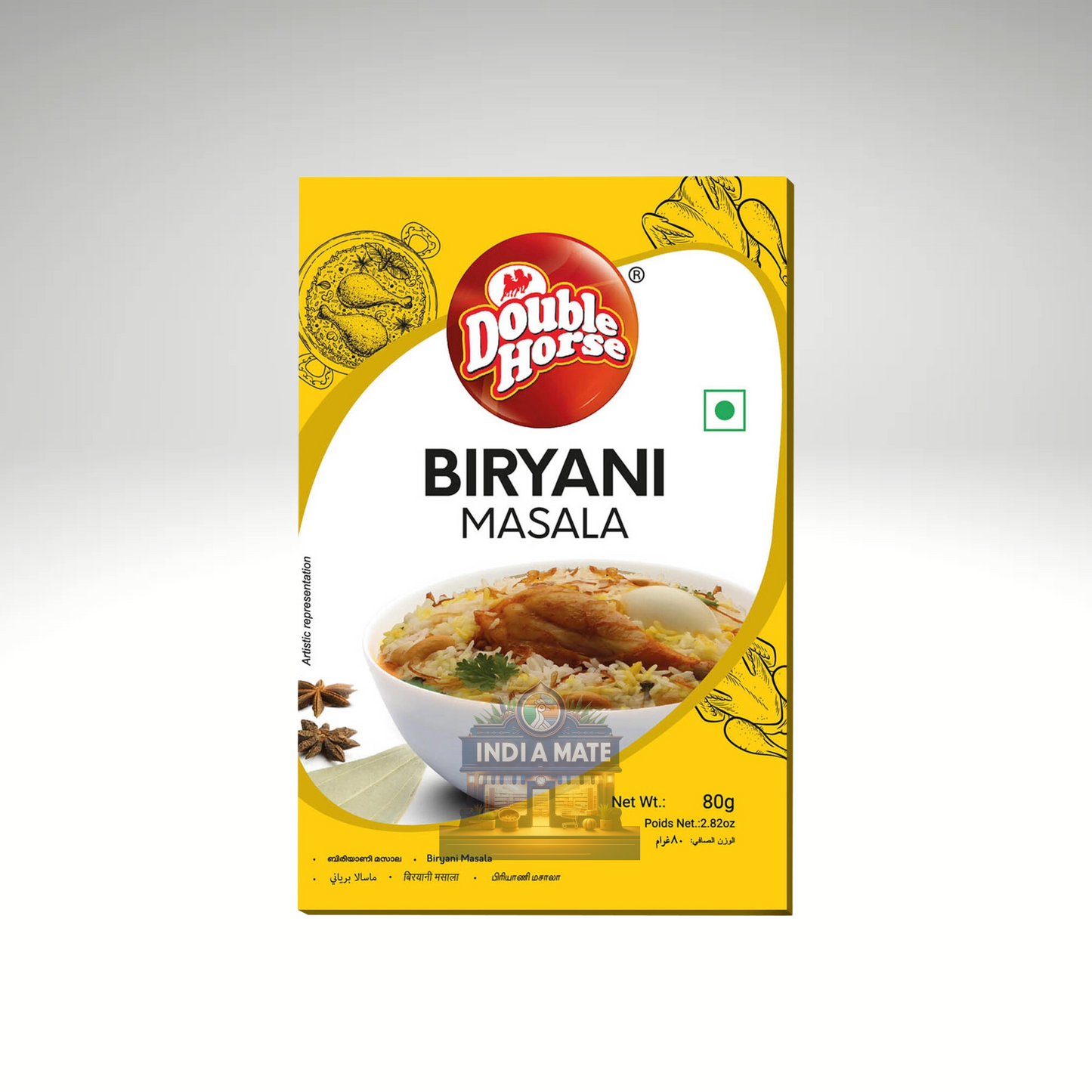 Double Horse Biryani Masala packaging on a gray background