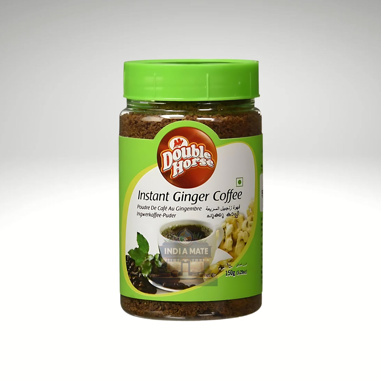 Jar of Double Horse Instant Ginger Coffee on a white background