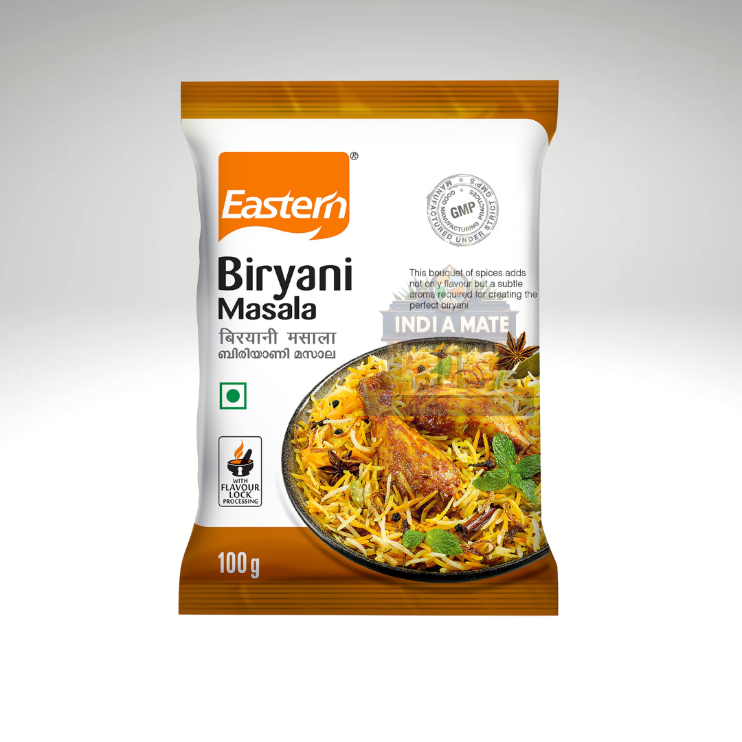 Packaging of Eastern Biryani Masala on a white background