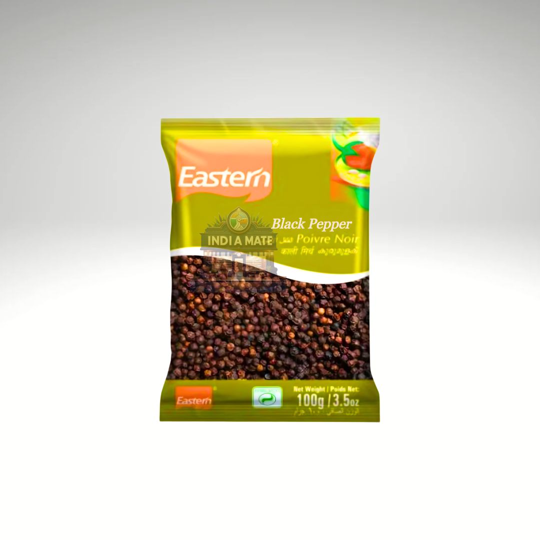 Eastern Black Pepper Whole (Kali Mirch) – aromatic whole black peppercorns for seasoning and Indian cooking. Sold by IndiaMate.