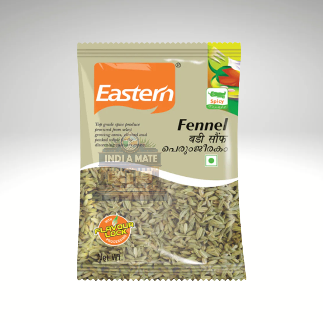Packaged fennel from Eastern on a gray background