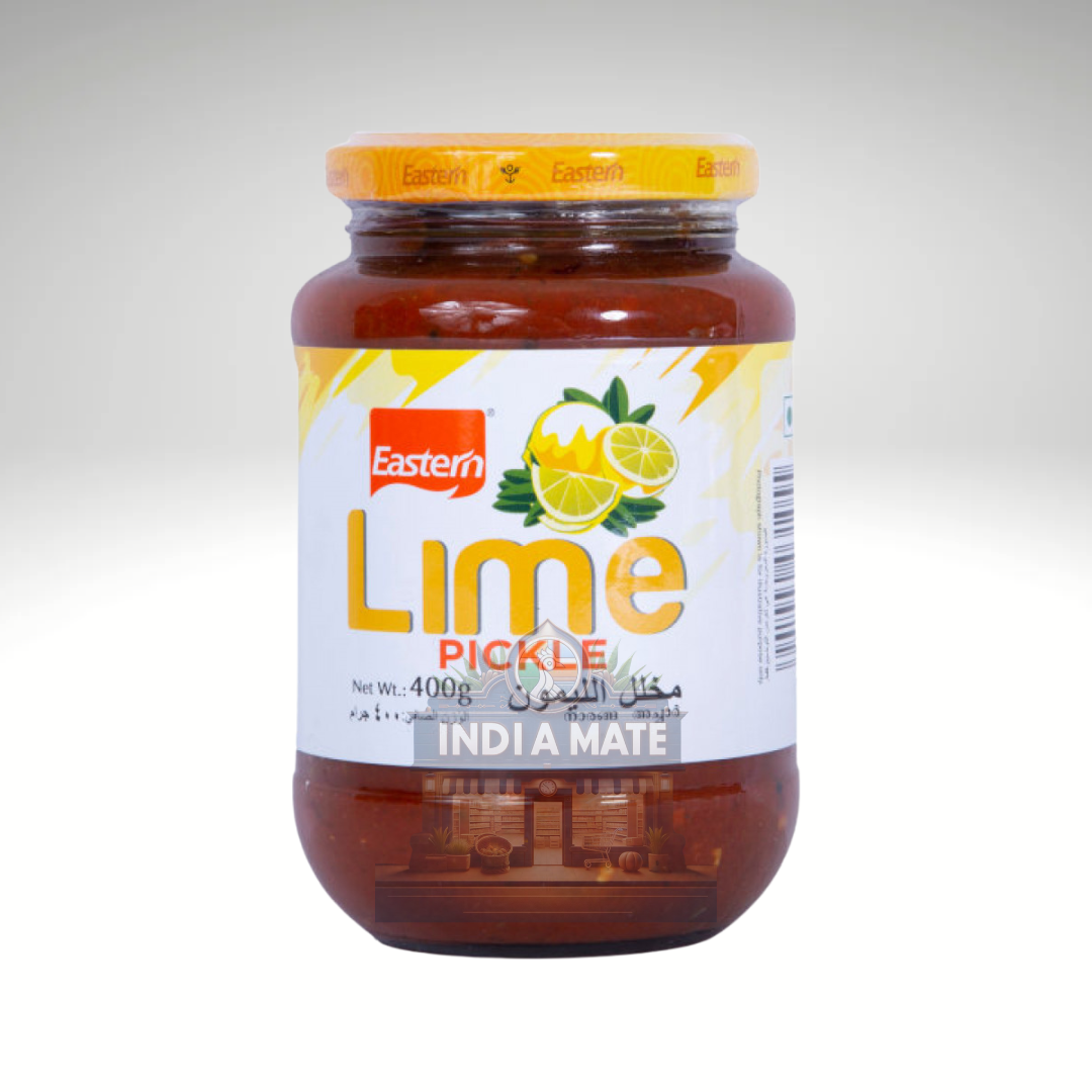 Jar of Eastern Lime Pickle on a white background