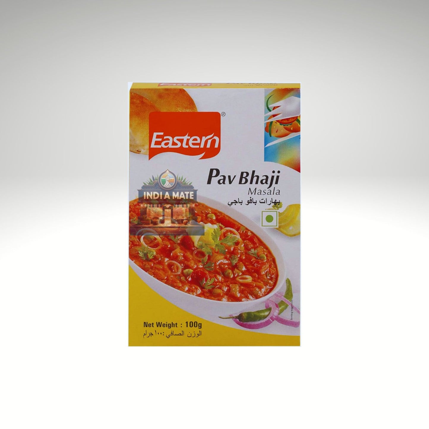 Box of Eastern Pav Bhaji Masala on a white background.