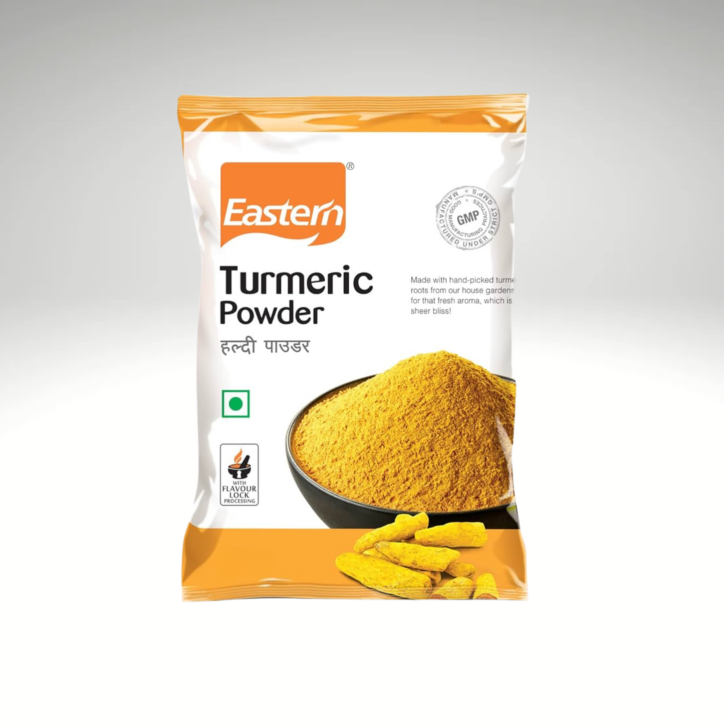 Package of Eastern Turmeric Powder on a white background