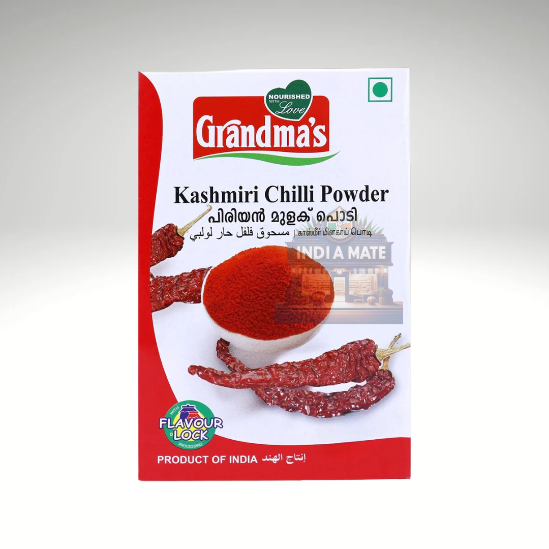 Grandma's Kashmiri Chilli Powder packaging on a white background