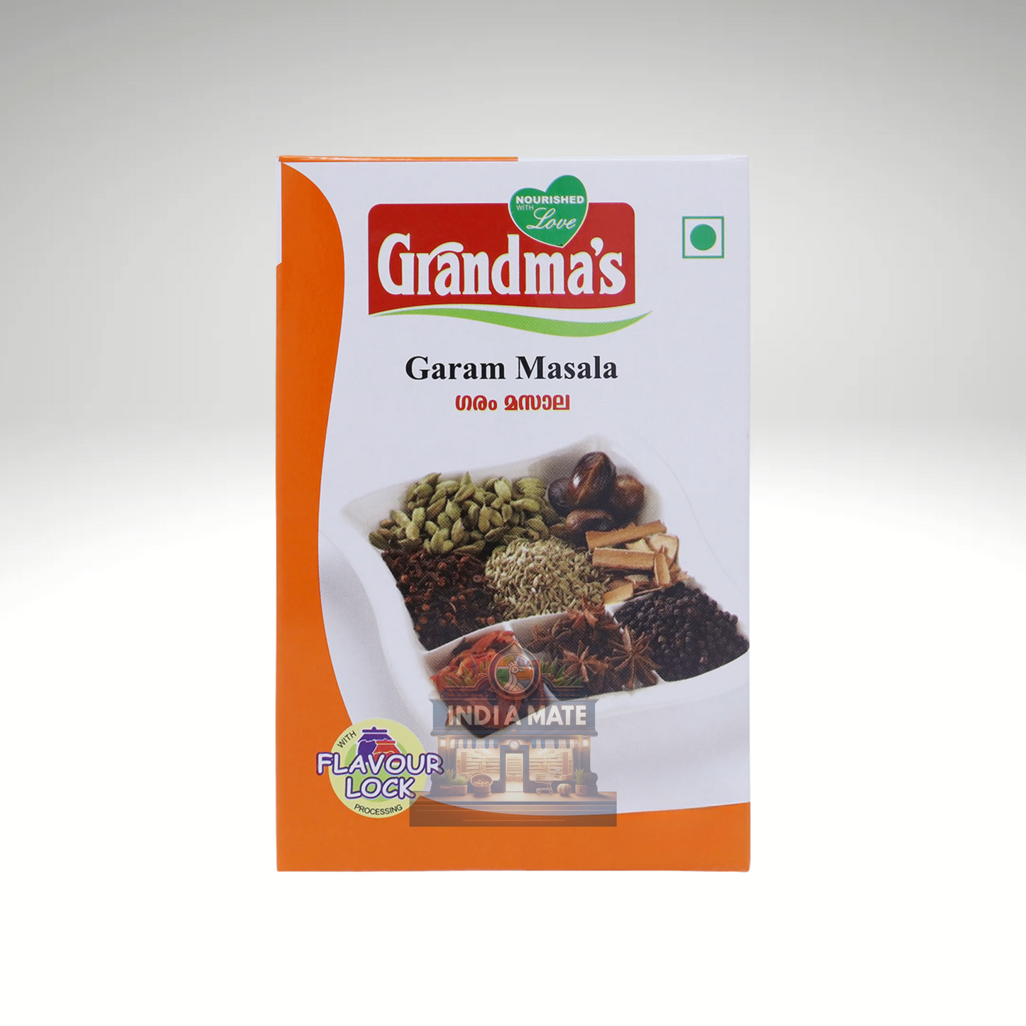 Box of Grandma's Garam Masala spice mix on a white background