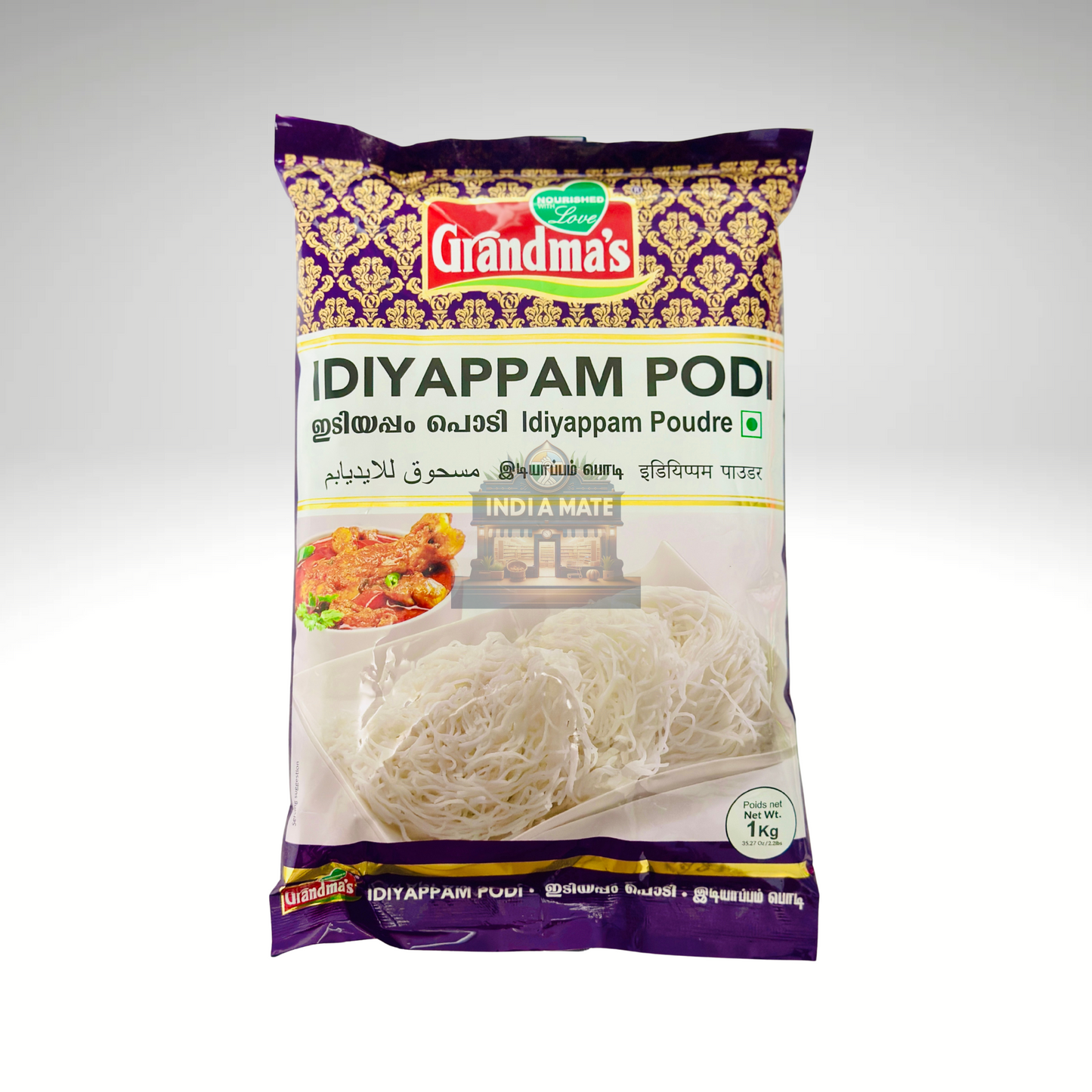 Packaged product of Grandma's Idiyappam Poudre with a white background