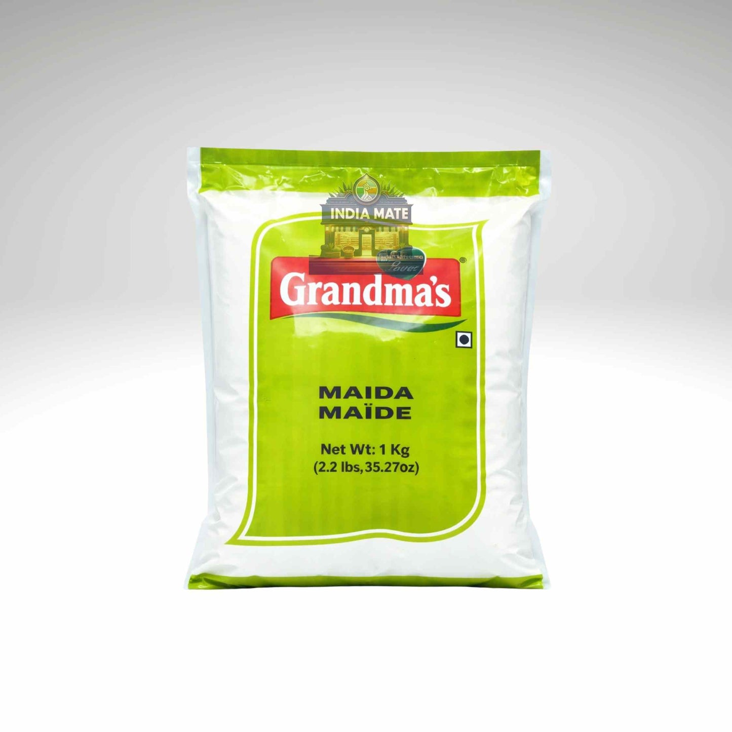 Pack of Grandma's Maida flour on a white background.