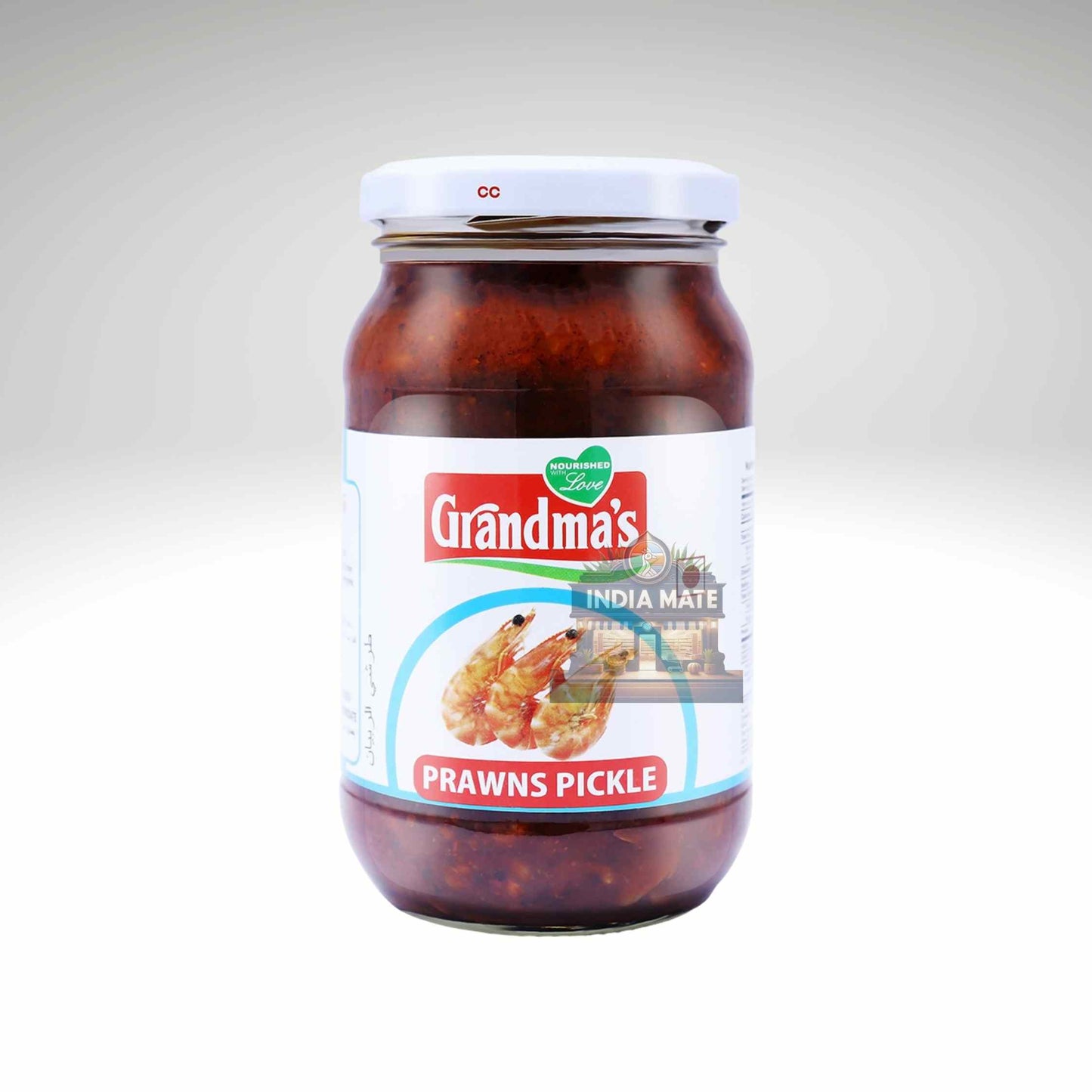 Grandma's Prawn Pickle jar β traditional Kerala-style spicy seafood pickle made with prawns and aromatic spices.