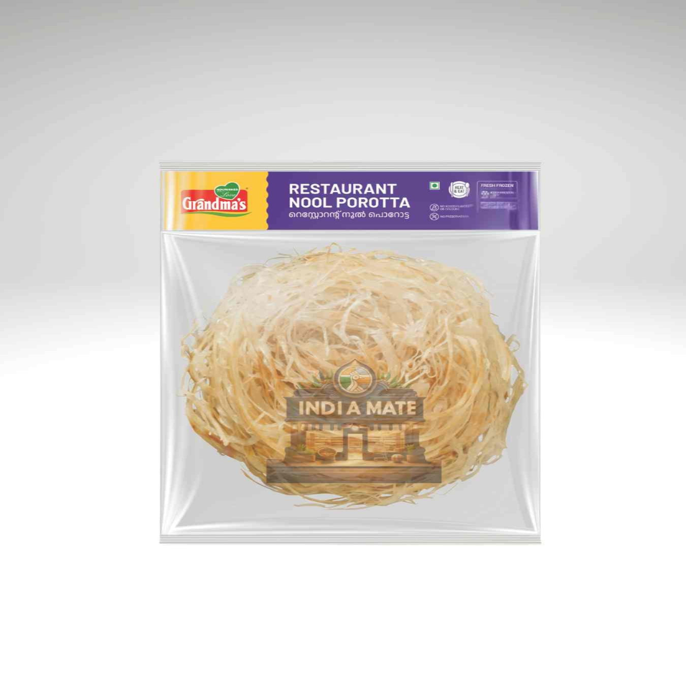 Packaged food item with a visible brand label on a white background