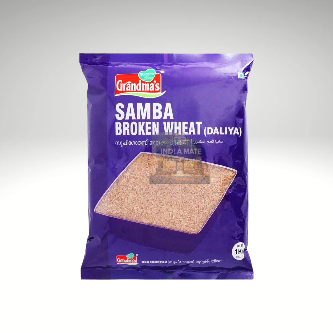 Purple package of Grandmas Samba Broken Wheat on a white background