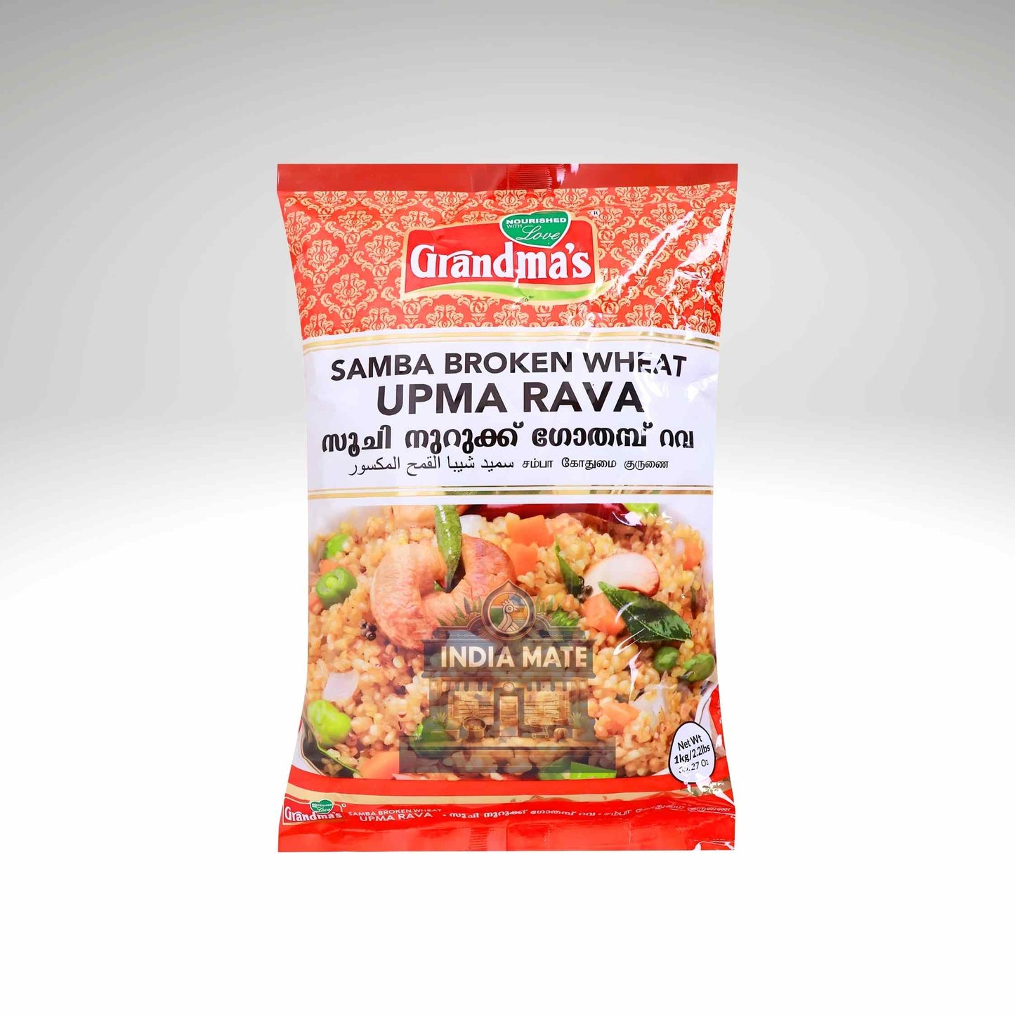 Grandma's Samba Broken Wheat Upma Rava in an orange color packing with white background.