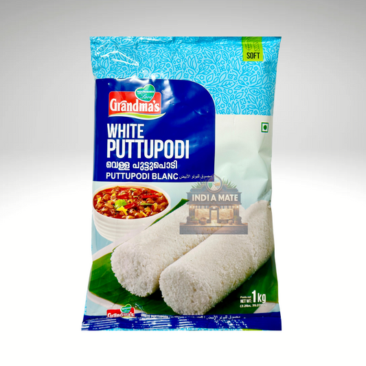 Grandma's White Puttu Podi – roasted white rice flour for soft puttu, sold by IndiaMate.