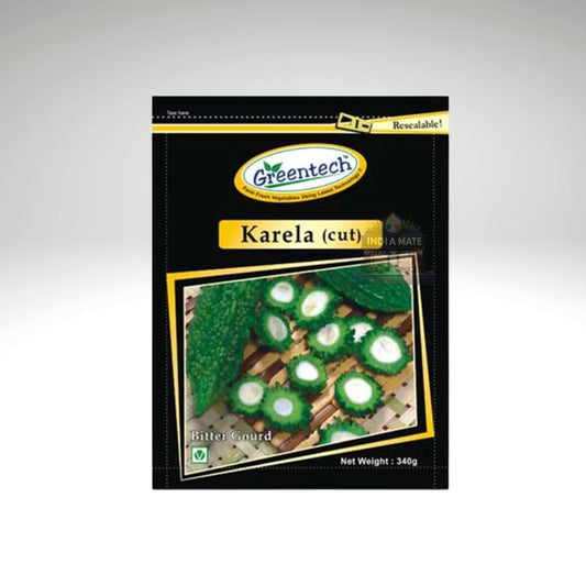 Greentech Karela (Bitter Gourd) Cut - Freshly cut bitter gourd for easy cooking, available at IndiaMate.