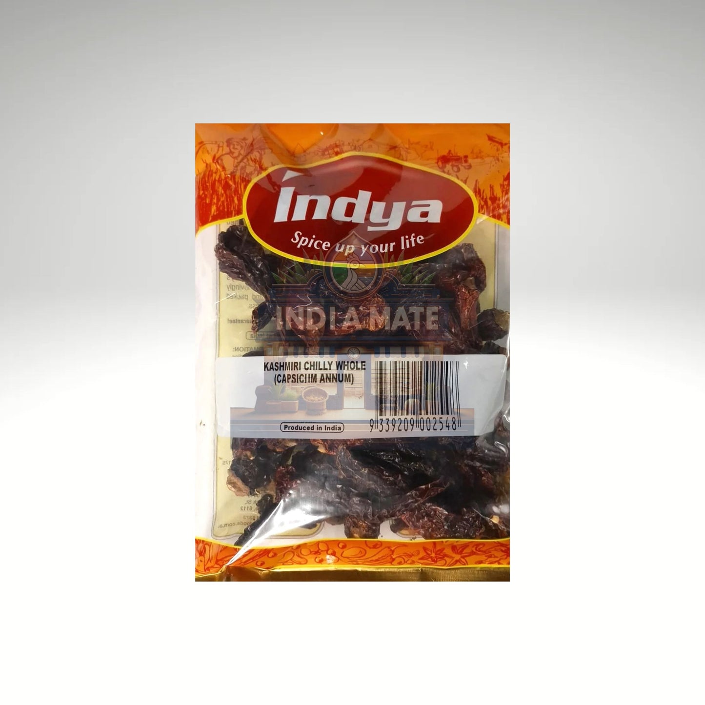 Indya Kashmiri Chilly Whole – Premium whole red chillies with mild heat for curries, pickles, and spice blends.