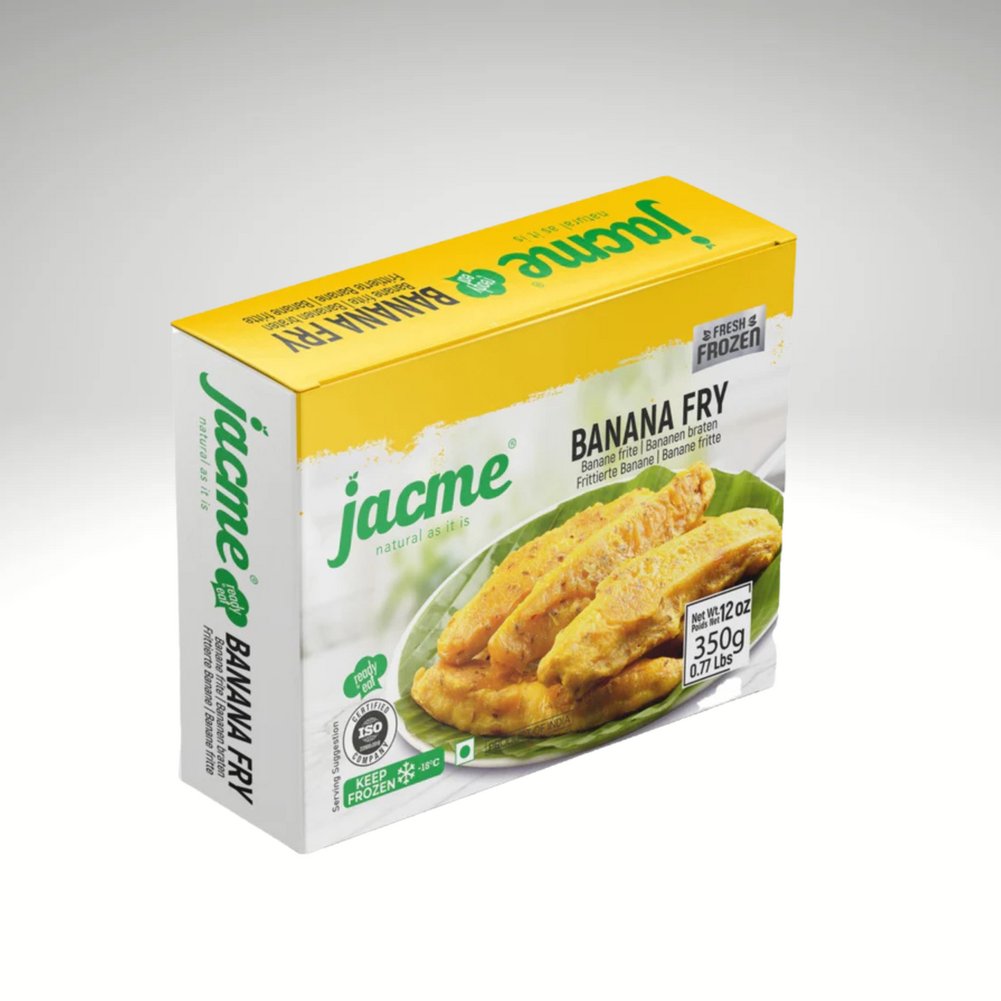 Packaged food item with 'jacme' branding on a gray background