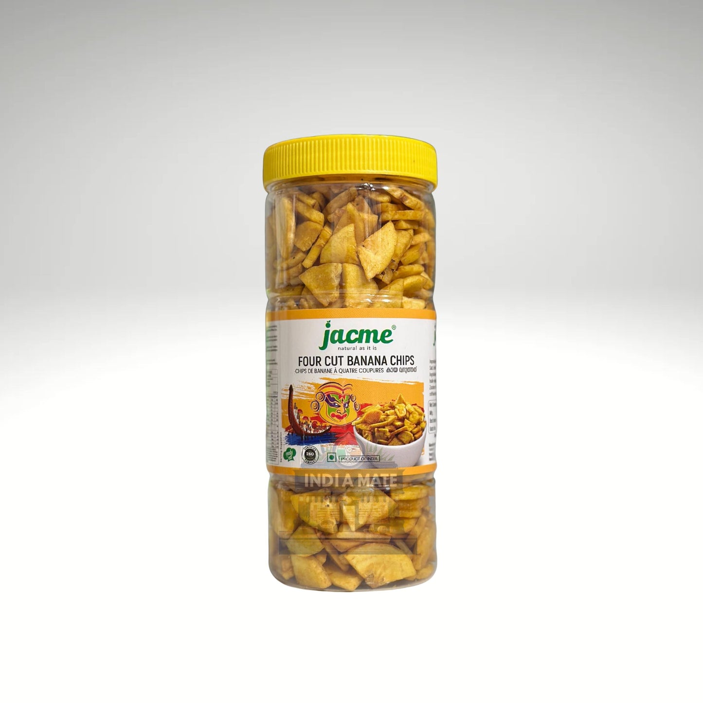 Jacme 4 Cut Banana Chips – Traditional Kerala banana chips sliced in four-cut style and fried in coconut oil.