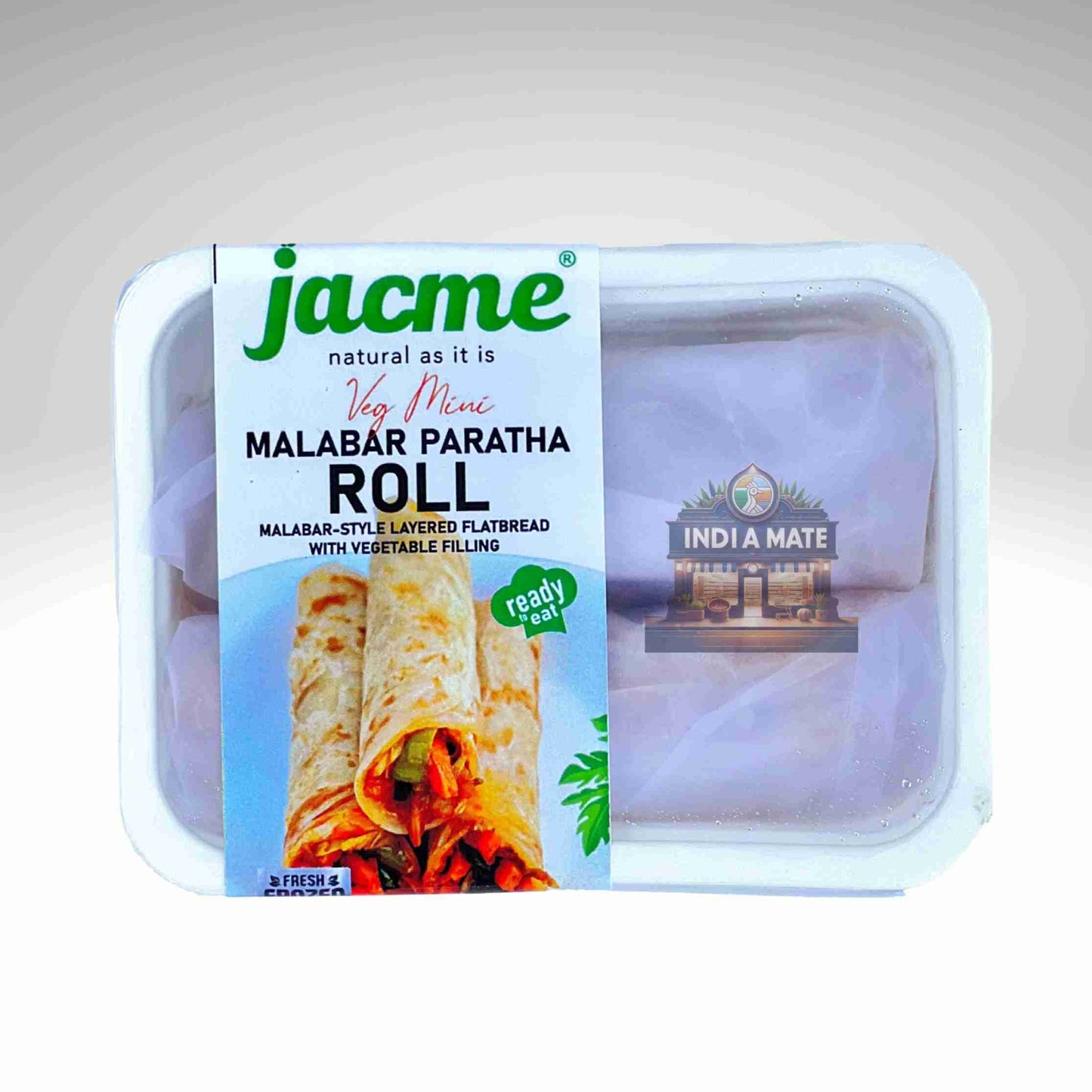 Packaged Malabar Veg Paratha Roll with Jacme branding on a white background.