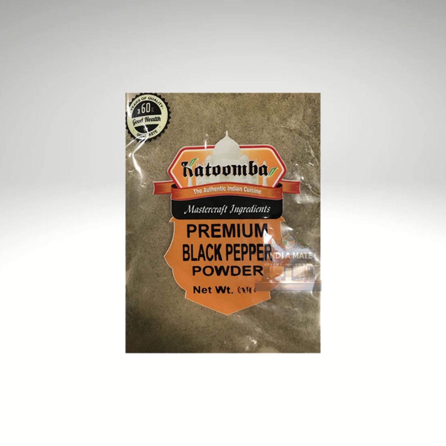 Package of Natoomba Premium Black Pepper Powder on a gray background