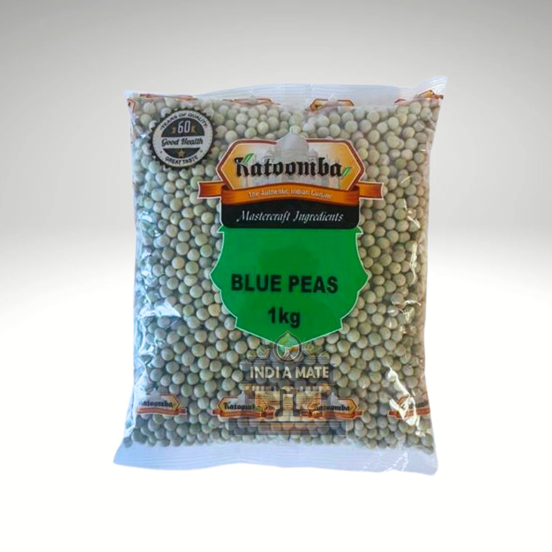 Bag of blue peas with Katoomba branding on a white background