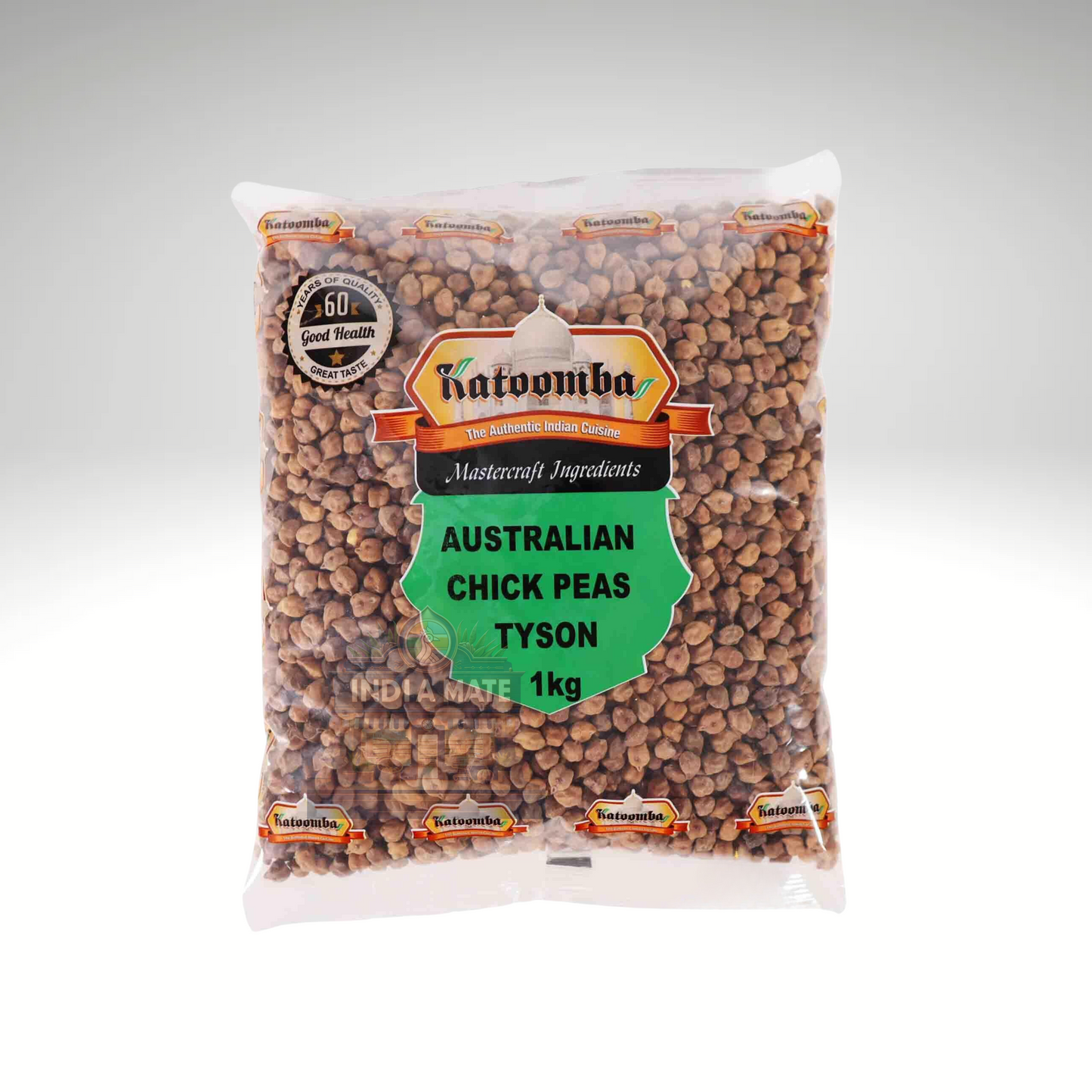 Packaged Australian chick peas with Natoomba branding on a white background
