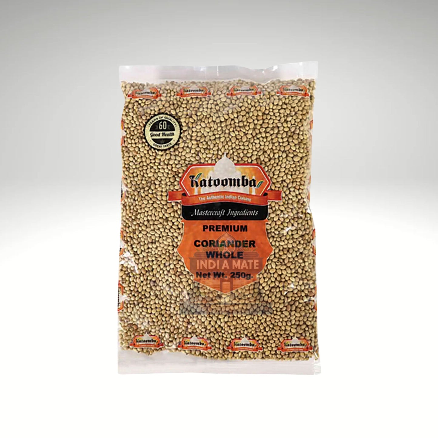 Katoomba Coriander Seeds – Whole dried coriander spice pack, available at IndiaMate.