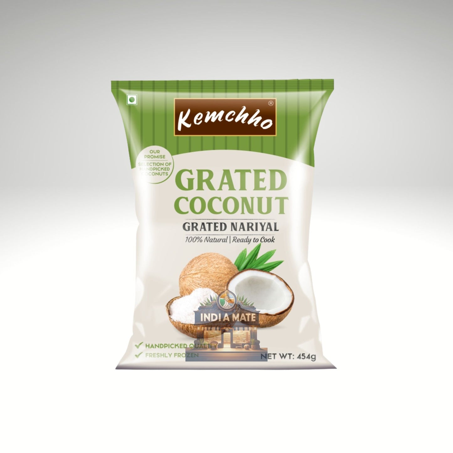 Kemcho grated coconut packaging on a white background.