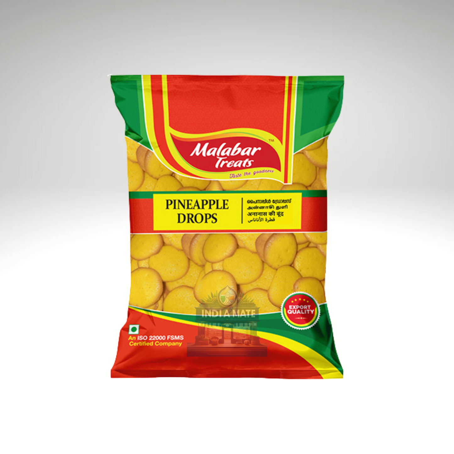 Pack of Malabar Treats Pineapple Drops on a white background