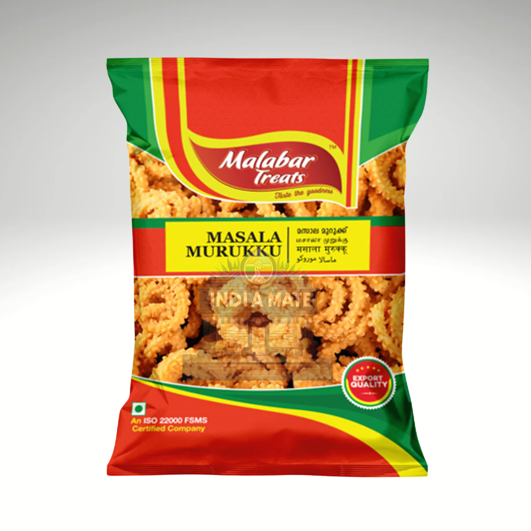 Packaged snack with 'Malabar Treats' branding on a gray background