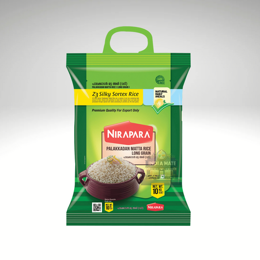 Nirapara Long Grain Matta Rice – Premium quality, nutritious red parboiled rice with a distinct flavour and fluffy texture, ideal for traditional Kerala meals.