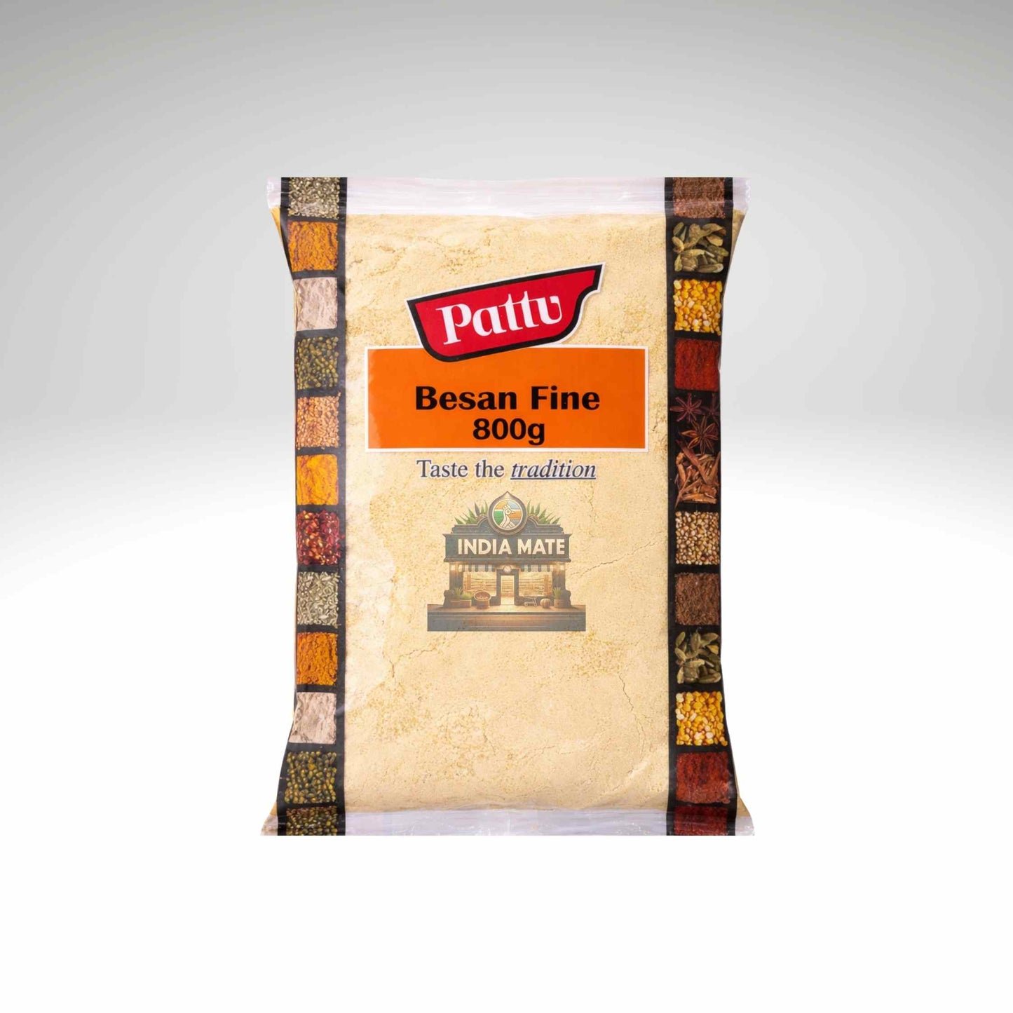 Bag of Pattu Besan Fine 800g on a white background.