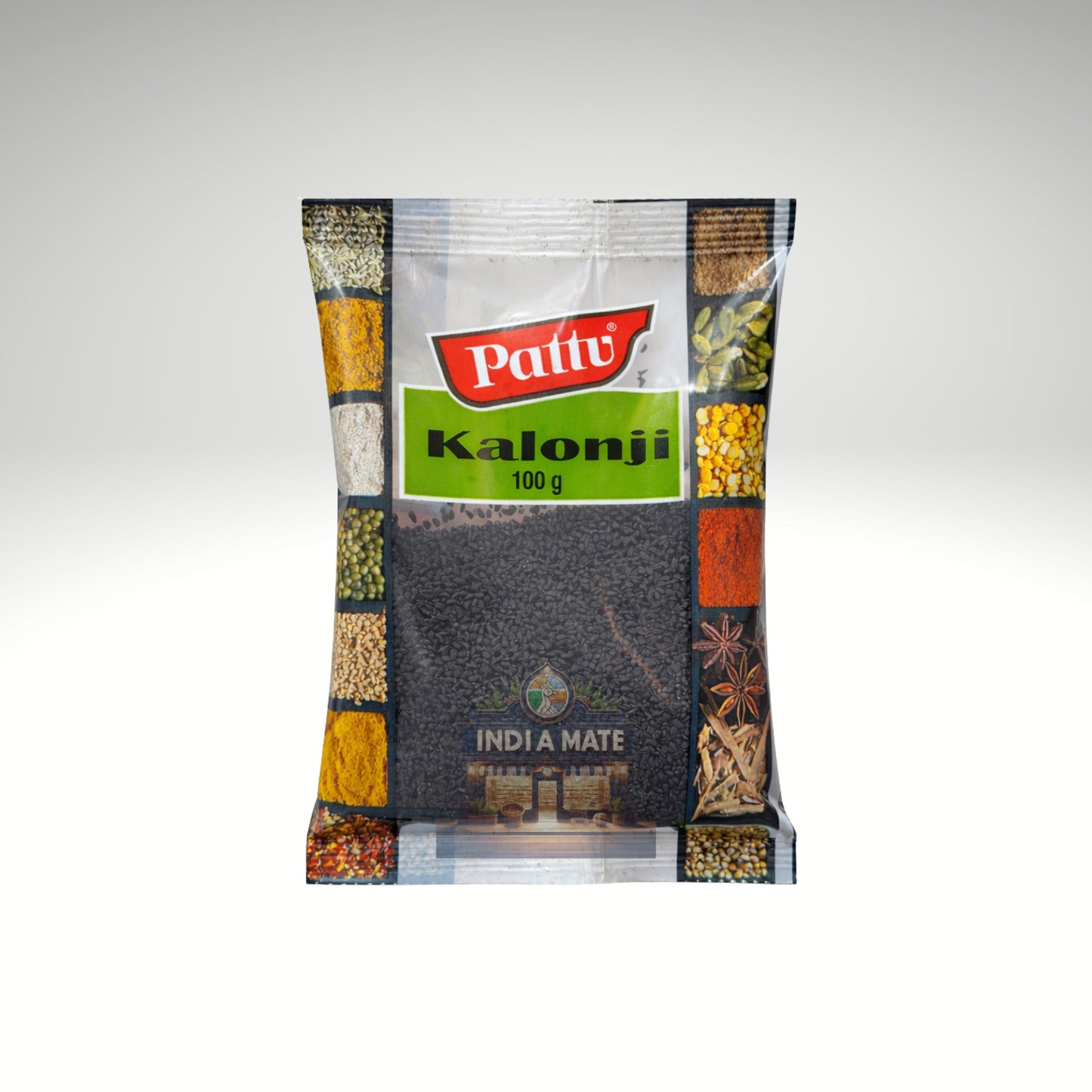 Pattu Kalonji spice package on a white background.