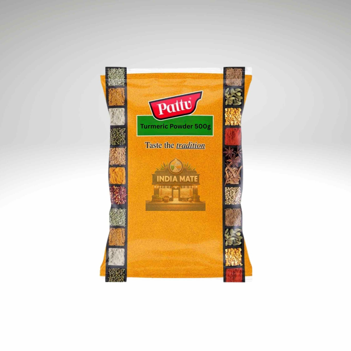 Pattu Tumeric Powder packaging with brand logo on a white background.