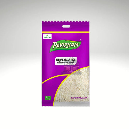 Pavizham Jeerakasala (Kaima) Rice – 5kg pack of premium short-grain rice ideal for authentic Kerala biryani, available at Indiamate.